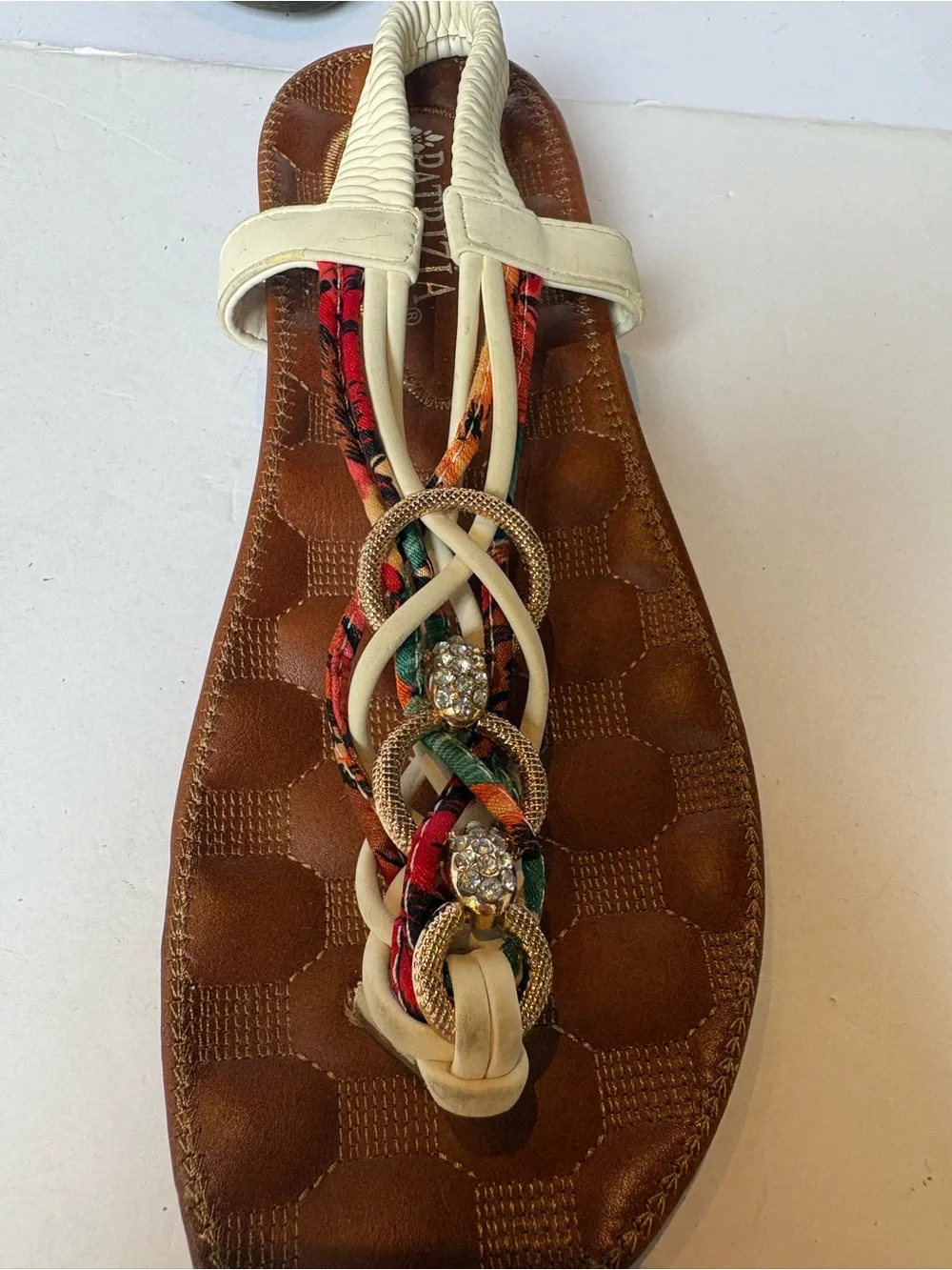 Beautiful Patrizia Women’s Cream/Gold Multi Thong Sandals Size 36